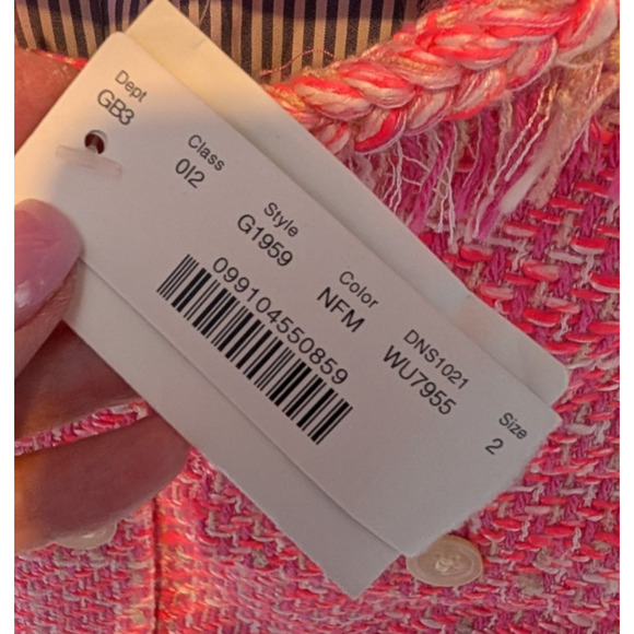 J Crew Womens Pink Tweed Peplum Ruffle Fringe Trim Preppy Twee Coquette Blazer 2 - Picture 9 of 14